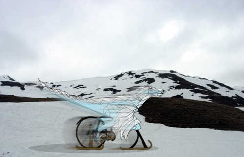 An Ice Velociraptor on an Ice Velocipede